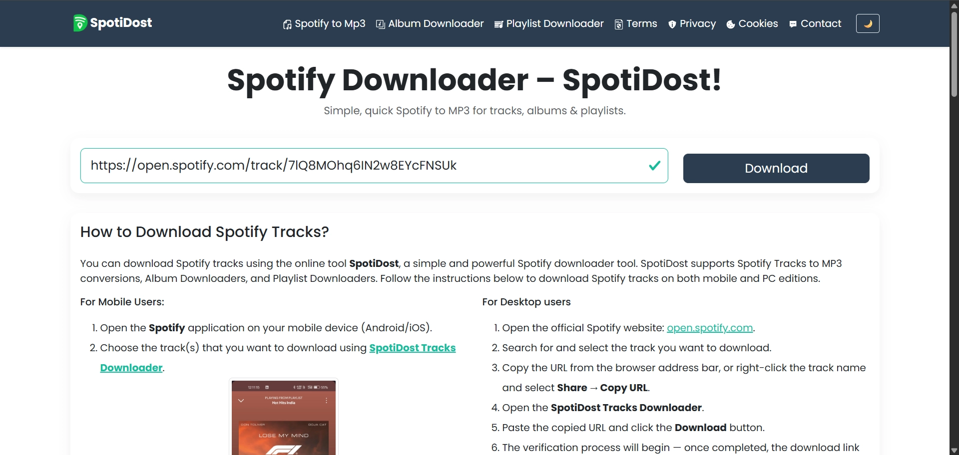 Paste Spotify URL on desktop